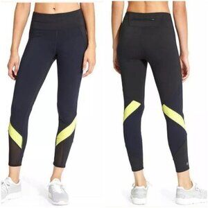 Athleta Colorblock Spliced Sonar 7/8 Leggings Black/Navy/Neon Yellow‎ (Size M)